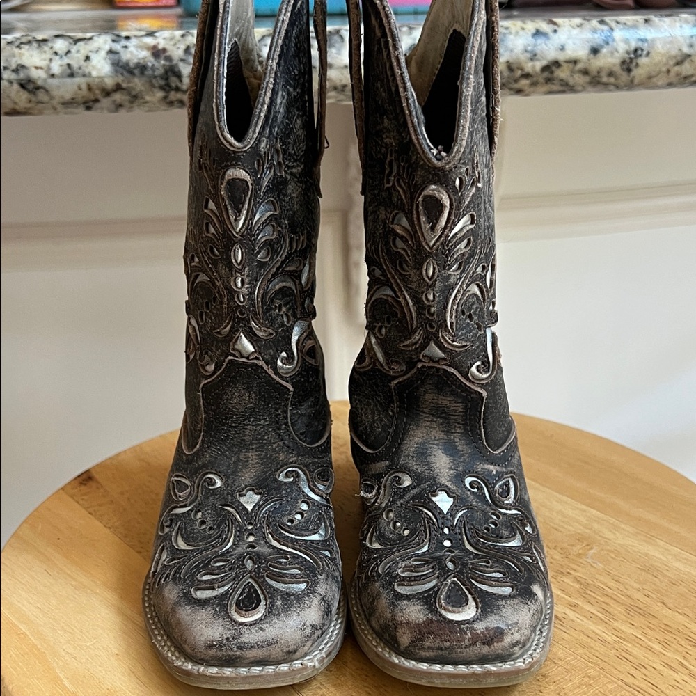 Roper Kids Boots in Brown and Silver